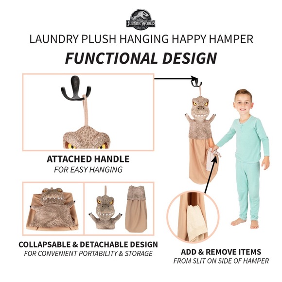 Universal Studios Jurassic World Kids Hanging 3D Character Laundry Hamper - Picture 6 of 12